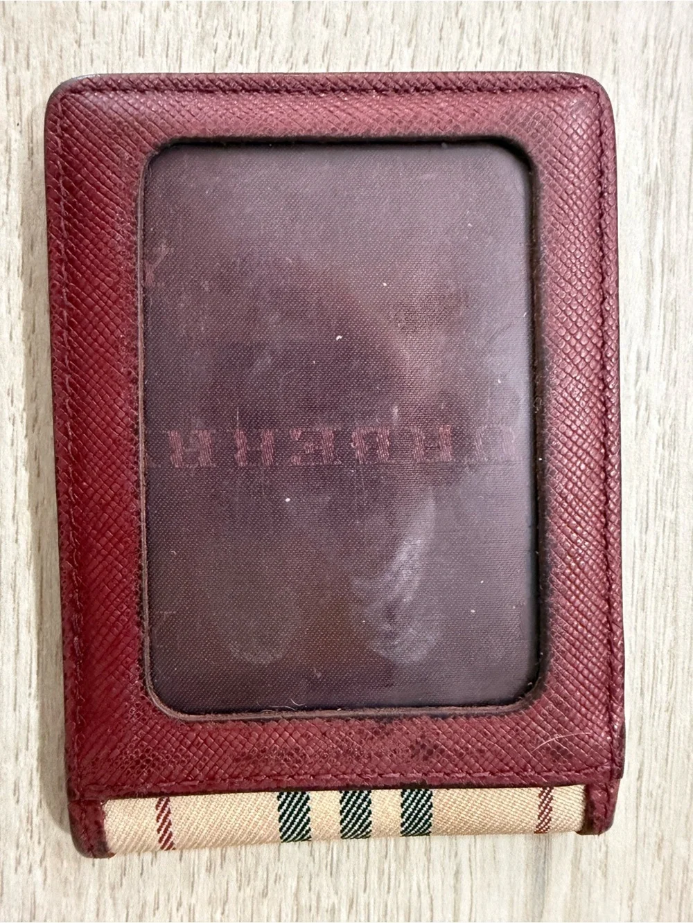 Burberry Nova Check Card & ID Holder, Burgundy trim